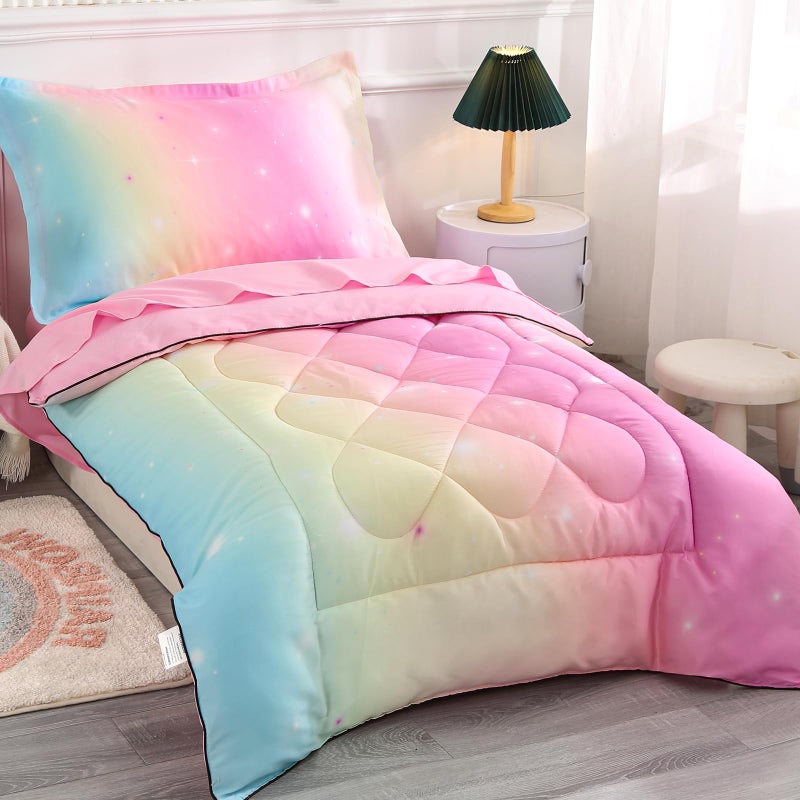Wowelife 4 Piece Toddler Bedding Sets for Girls Pink Toddler Girl Bedding Set Toddler Bed Sets for Girls Stars Princess Comforter Set with Comforter, Flat Sheet, Fitted Sheet, Pillowcase, Pink - Image 2